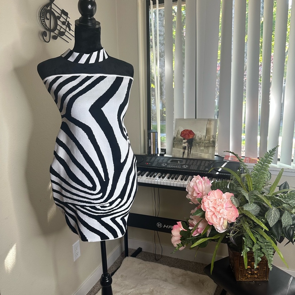 Fashion Nova Black and White Sweater Mini Dress